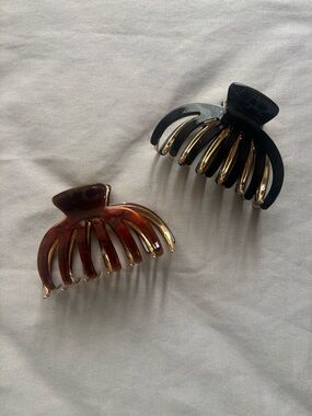Black and Tortoiseshell Gold-Trim Hair Claw Clips - Women Accessories